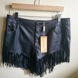 Cherry Koko Fringe Faux Leather Shorts